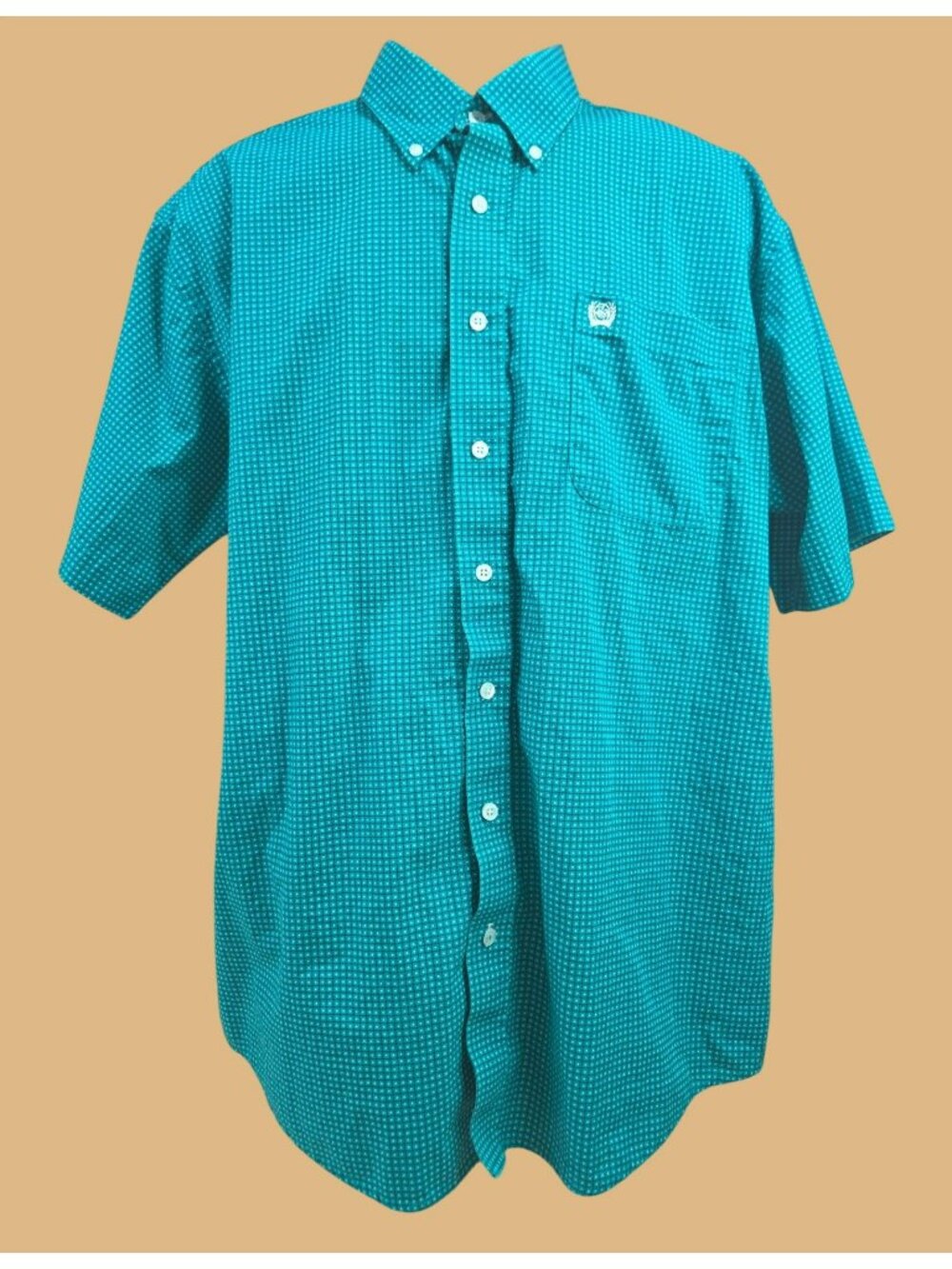 Cinch Short Sleeve Diamond Print Button-Up Shirt Large